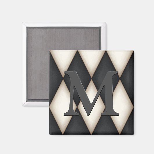 Black & White Harlequin Dramatic Custom Monogram Magneet (Voorkant / Achterkant)