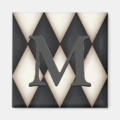 Black & White Harlequin Dramatic Custom Monogram Magneet (Voorkant)