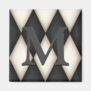 Black & White Harlequin Dramatic Custom Monogram Magneet