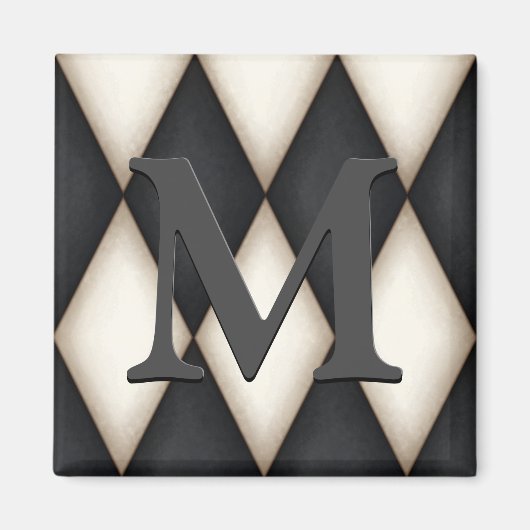 Black & White Harlequin Dramatic Custom Monogram Magneet (Voorkant)