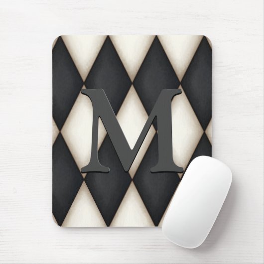 Black & White Harlequin Dramatic Custom Monogram Muismat (Met muis)