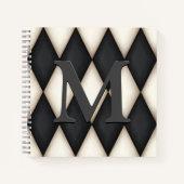 Black & White Harlequin Dramatic Custom Monogram Notitieboek (Voorkant)