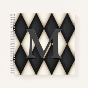 Black & White Harlequin Dramatic Custom Monogram Notitieboek