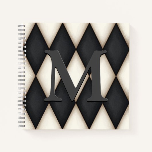 Black & White Harlequin Dramatic Custom Monogram Notitieboek (Voorkant)