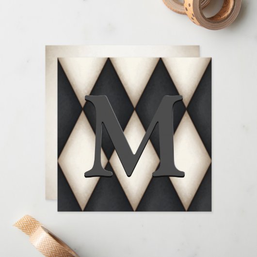Black & White Harlequin Dramatic Custom Monogram Notitiekaartje (Voorkant / Achterkant in situ)