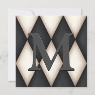 Black & White Harlequin Dramatic Custom Monogram Notitiekaartje