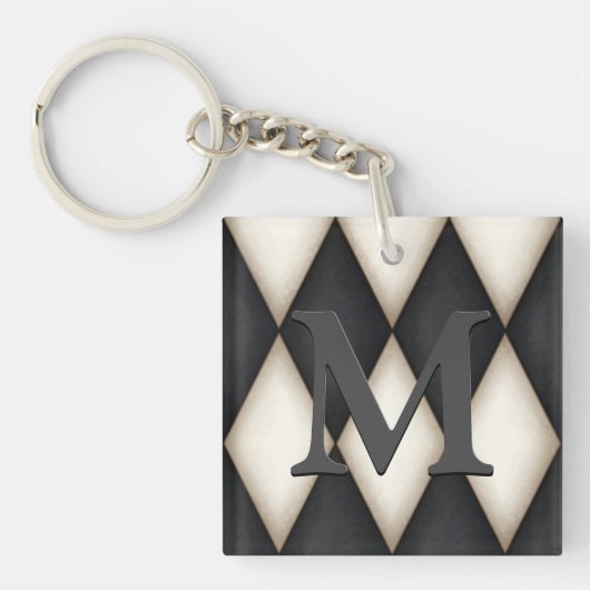 Black & White Harlequin Dramatic Custom Monogram Sleutelhanger (voorkant)
