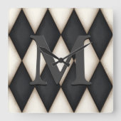 Black & White Harlequin Dramatic Custom Monogram Vierkante Klok (Voorkant)