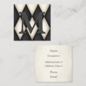 Black & White Harlequin Dramatic Custom Monogram Vierkante Visitekaartje (Voorkant / Achterkant)
