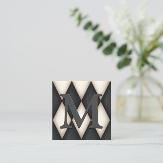 Black & White Harlequin Dramatic Custom Monogram Vierkante Visitekaartje (Staand voorkant)