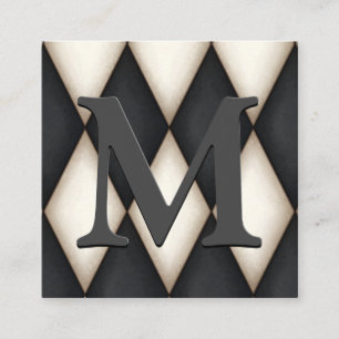 Black & White Harlequin Dramatic Custom Monogram Vierkante Visitekaartje