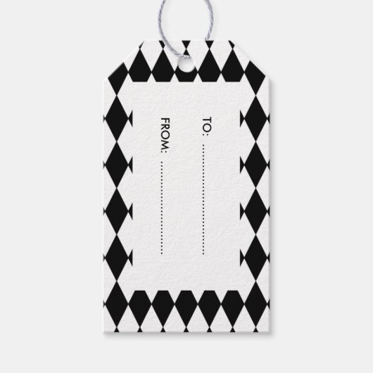 Black White Harlequin Pattern Cadeaulabel (Voorkant)