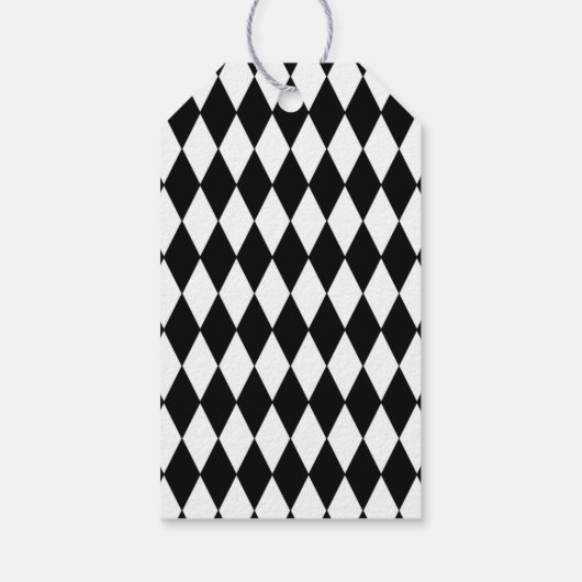 Black White Harlequin Pattern Cadeaulabel (Achterkant)