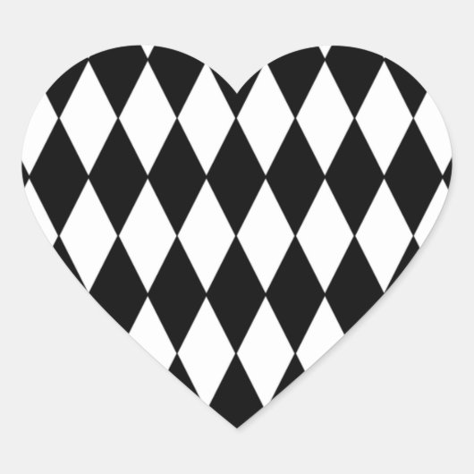 Black White Harlequin Pattern Hart Sticker (Voorkant)
