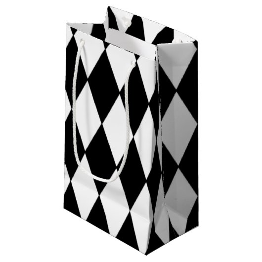 Black White Harlequin Pattern Klein Cadeauzakje (Voorkant Gekanteld)