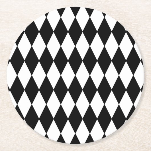 Black White Harlequin Pattern Ronde Kartonnen Onderzetter (Voorkant)