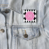 Black White Harlequin Pattern Vierkante Button 5,1 Cm (In situ)