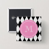 Black White Harlequin Pattern Vierkante Button 5,1 Cm (Voorkant /achterkant)