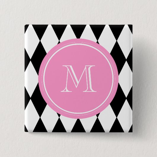 Black White Harlequin Pattern Vierkante Button 5,1 Cm (Voorkant)