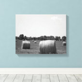 Black & White Hay Rolls, verspreid over een Boerde Canvas Afdruk (Insitu (Houten vloer))