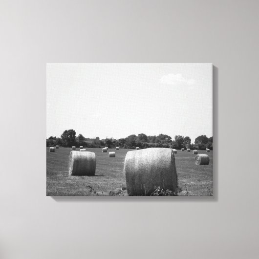 Black & White Hay Rolls, verspreid over een Boerde Canvas Afdruk (Voorkant)