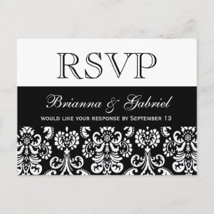 Black White Heart Damask RSVP Wedding Response Uitnodiging Briefkaart