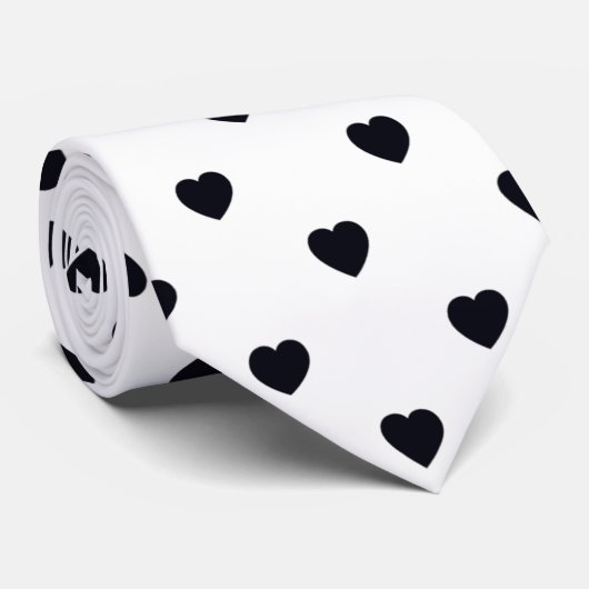 Black White Heart Print Mannen Stropdas (Opgerold)