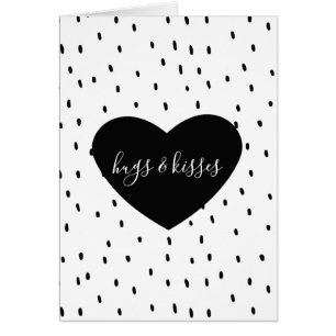 Black White Heart Stippen Hugs & Kisses