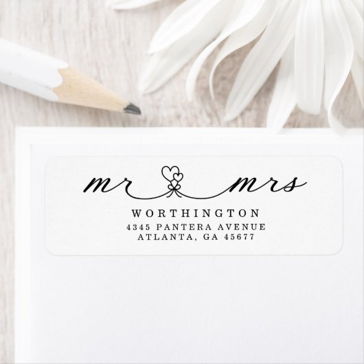 Black White Hearts Script Mr & Mrs Huwelijk Etiket (Insitu)