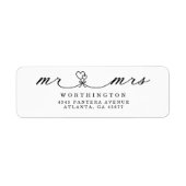 Black White Hearts Script Mr & Mrs Huwelijk Etiket (Voorkant)
