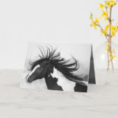 Black & White Hengst Wild Horse Wenskaart Kaart (Gele Bloem)
