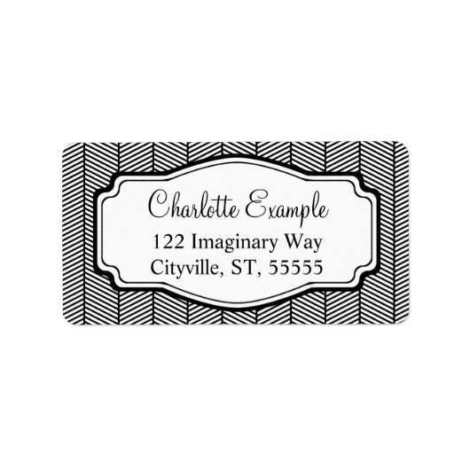 Black White Herringbone Classic Custom Etiket (Voorkant)