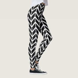 Black White Herringbone Pattern Chic Kerstmis Leggings