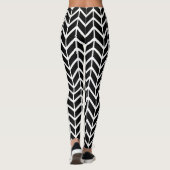 Black White Herringbone Pattern Chic Kerstmis Leggings (Achterkant)