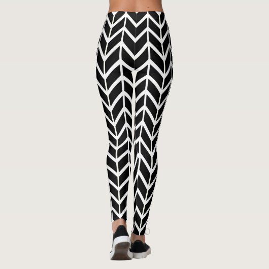 Black White Herringbone Pattern Chic Kerstmis Leggings (Achterkant)