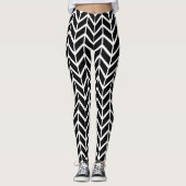 Black White Herringbone Pattern Chic Kerstmis Leggings (Voorkant)