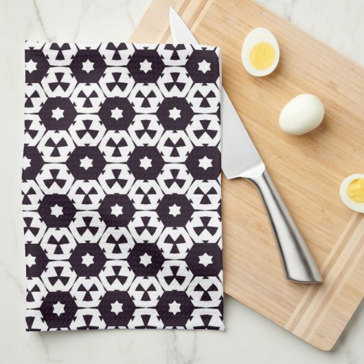 Black White Hexagon Star JustPattern Fabric Theedoek (Quarter Fold)