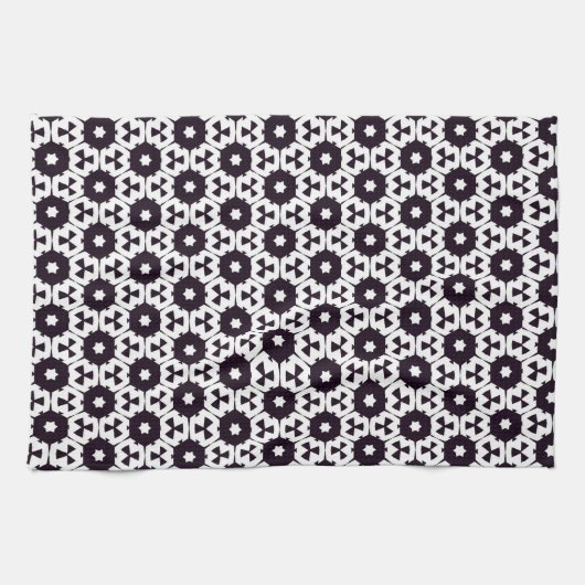 Black White Hexagon Star JustPattern Fabric Theedoek (Horizontaal)