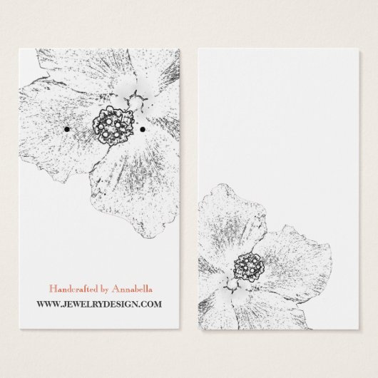 ©Black White Hibiscus Floral Earring Holder Visitekaartje (Voorkant /achterkant)
