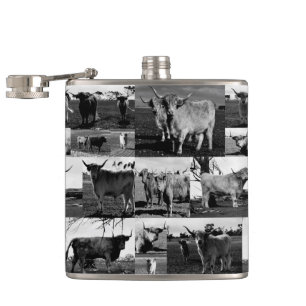 Black White Highland Koe Photography, Hip Flask Heupfles