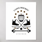 Black & White Hockey Sports Equipment Pattern Post Poster (Voorkant)