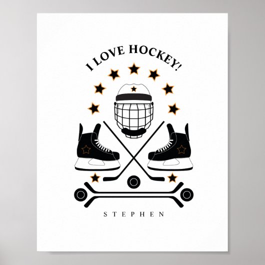 Black & White Hockey Sports Equipment Pattern Post Poster (Voorkant)