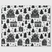 Black White Holiday Patroon Elegant Xmas Cadeaupapier (Vlak)