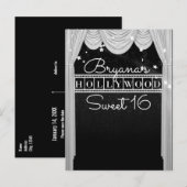 Black & White HOLLYWOOD Curtains Elegant Party Aankondigingskaart (Voorkant / Achterkant)