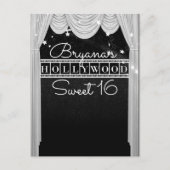 Black & White HOLLYWOOD Curtains Elegant Party Aankondigingskaart (Voorkant)