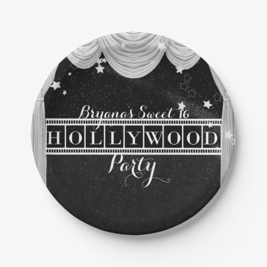 Black & White HOLLYWOOD Curtains Elegant Party Papieren Bordje (Voorkant)