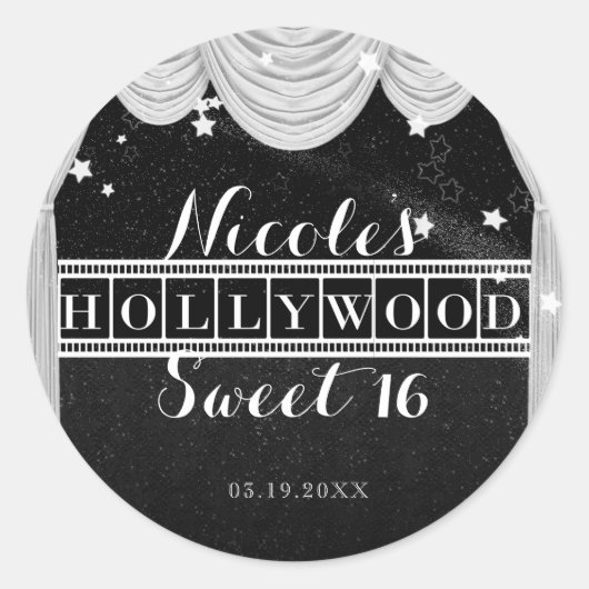 Black & White HOLLYWOOD Curtains Party Favor Ronde Sticker (Voorkant)