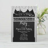 Black & White Hollywood Gordijnen Uitnodigingen (Staand voorkant)