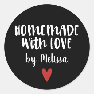 Black White Homemade with Love Ronde Sticker
