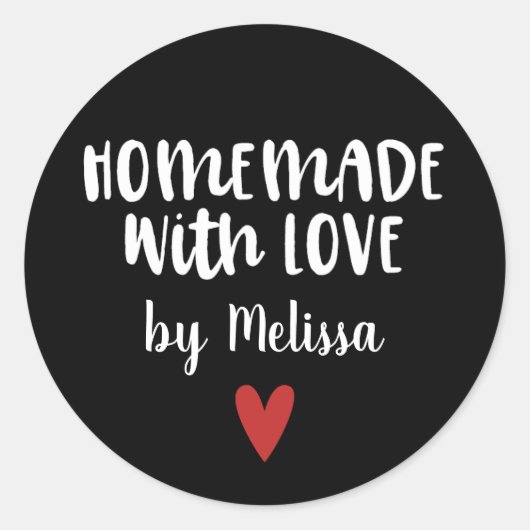 Black White Homemade with Love Ronde Sticker (Voorkant)